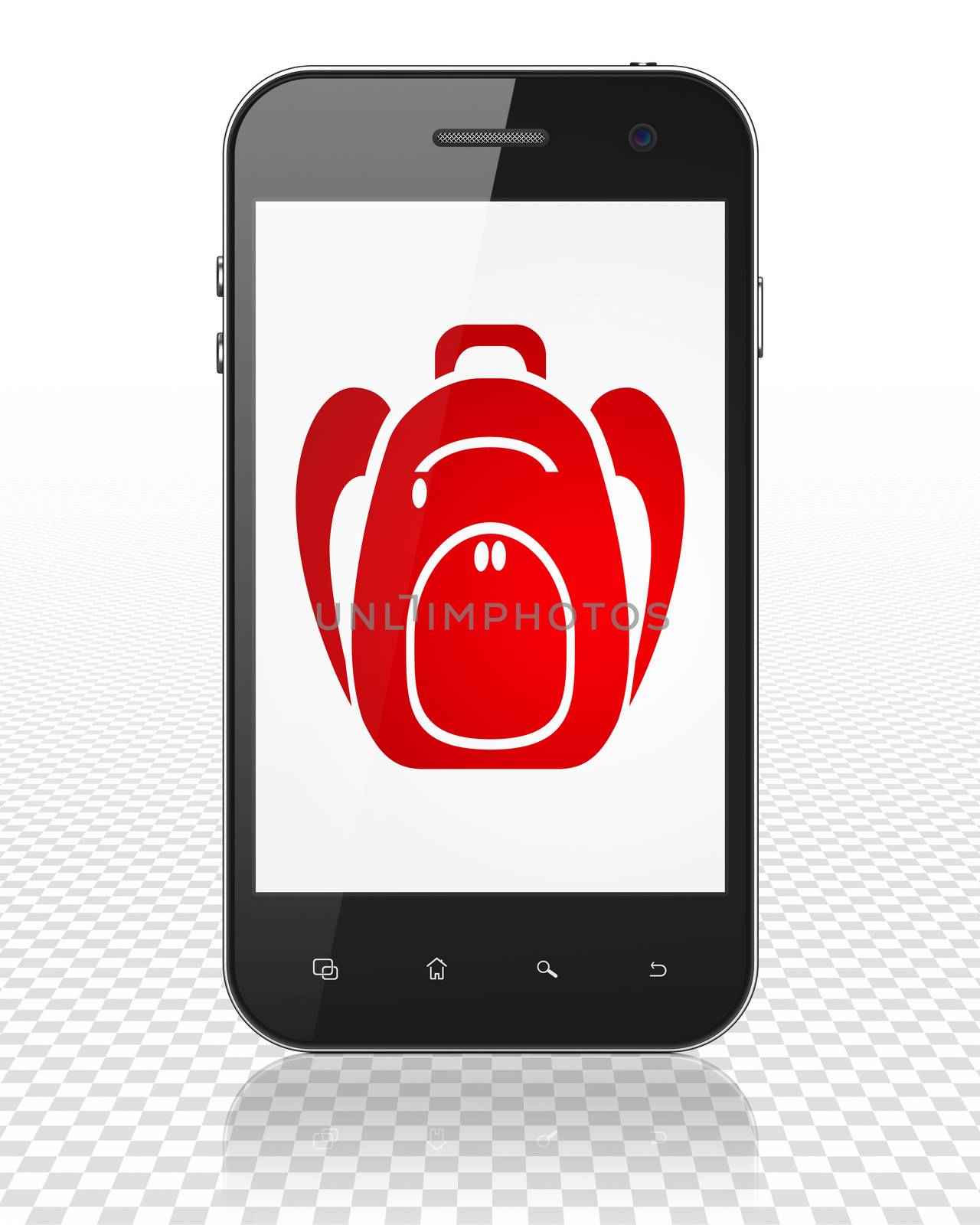 Learning concept: Smartphone with Backpack on display by maxkabakov