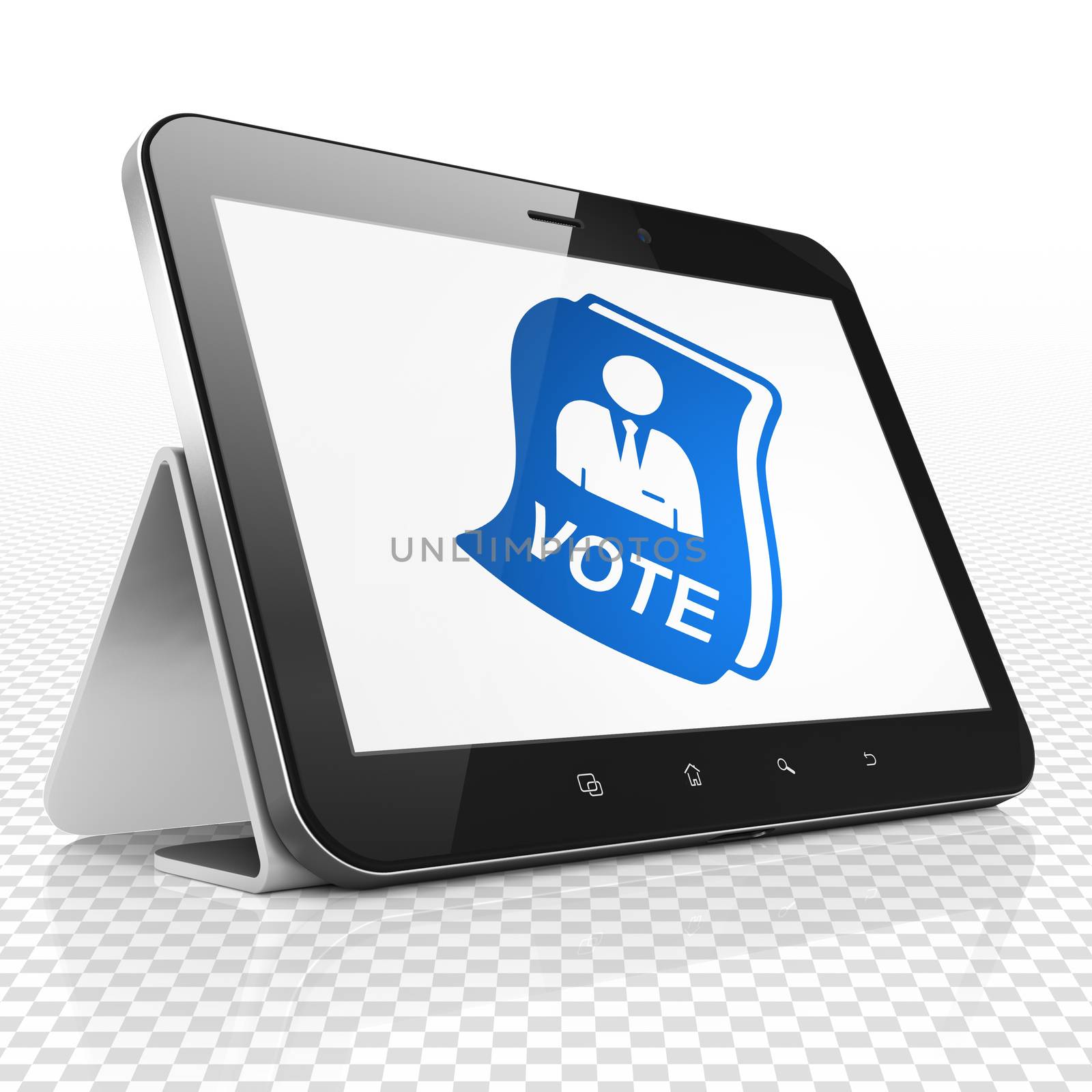 Politics concept: Tablet Computer with blue Ballot icon on display, 3D rendering