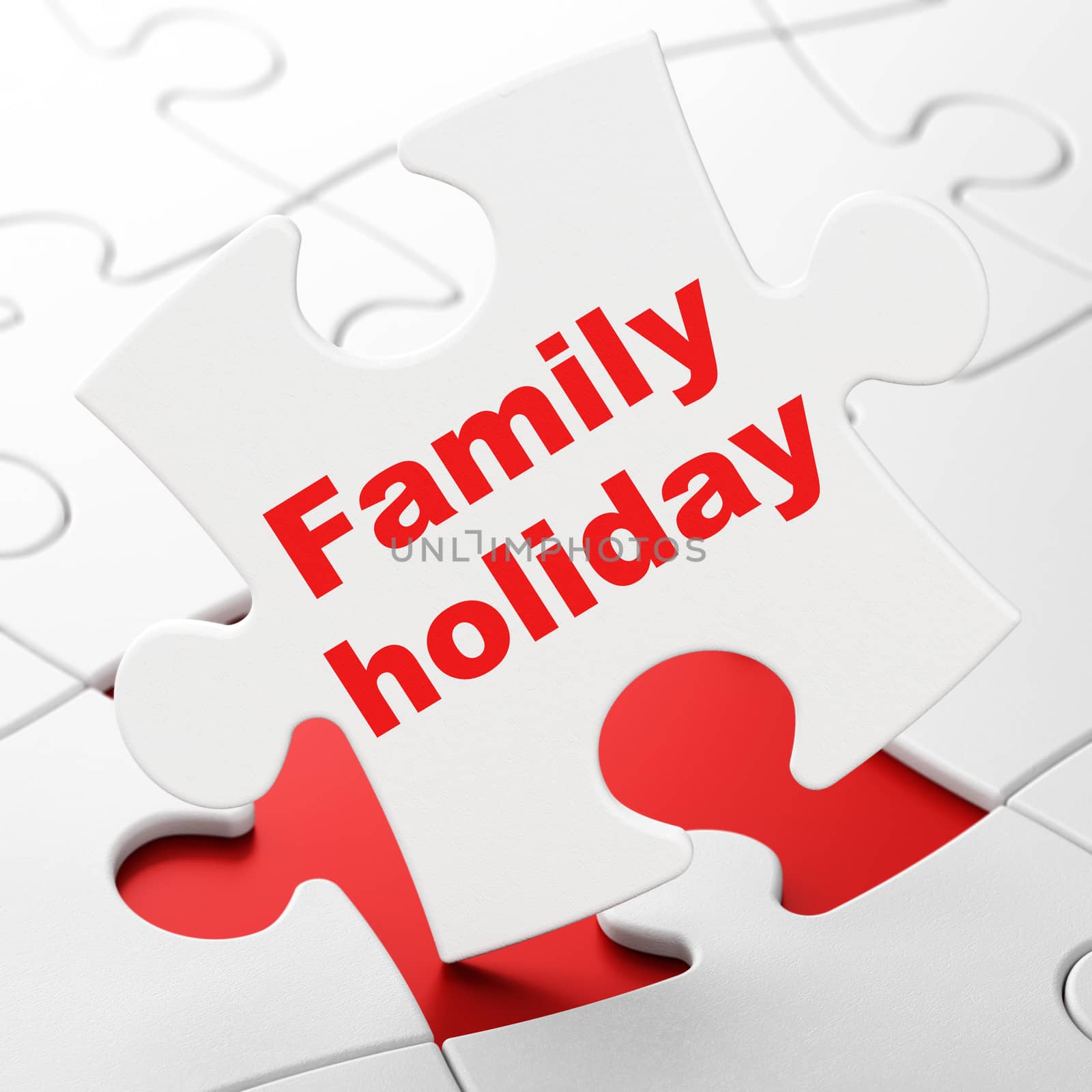 Tourism concept: Family Holiday on White puzzle pieces background, 3D rendering