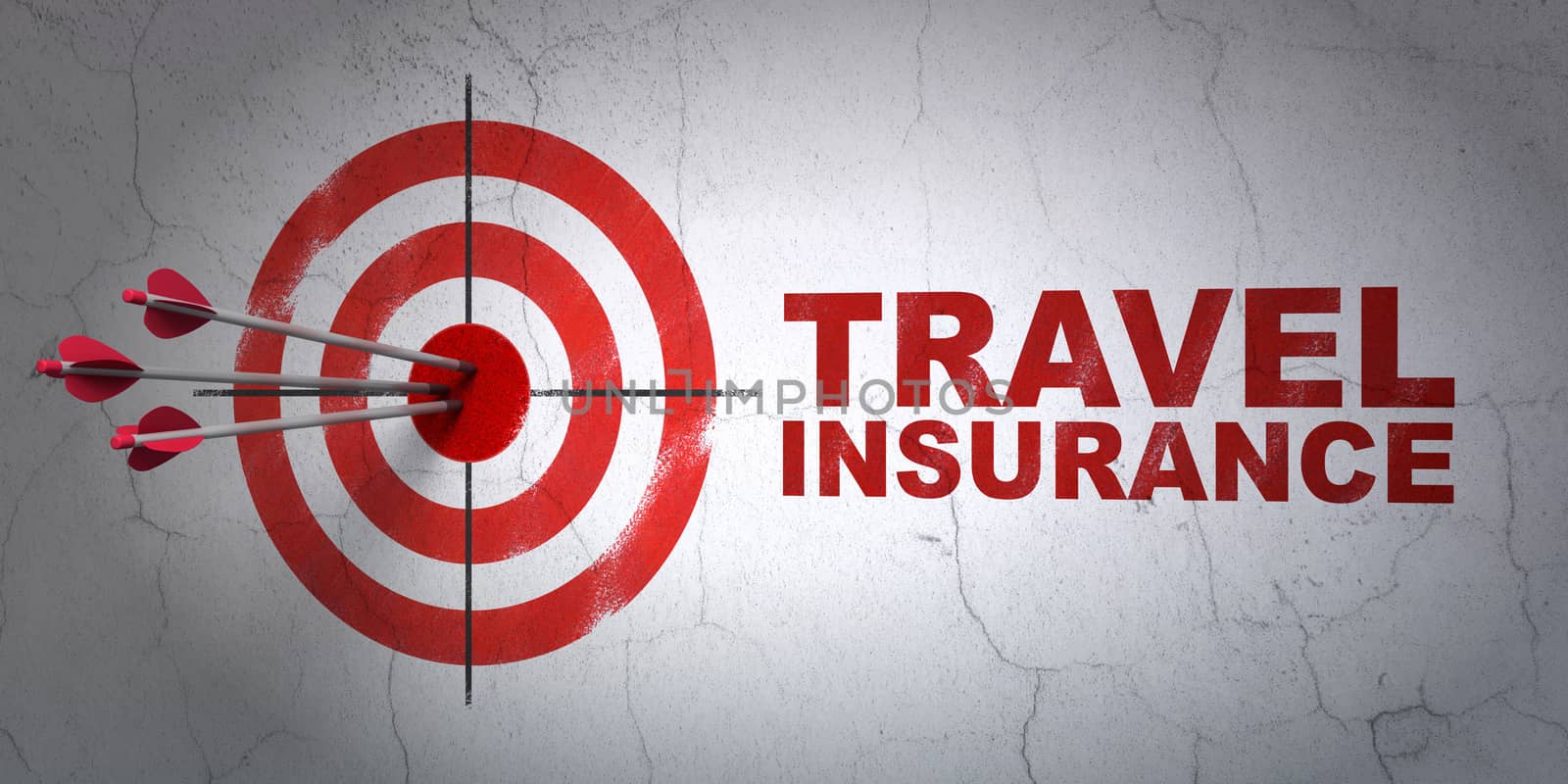 Insurance concept: target and Travel Insurance on wall background by maxkabakov