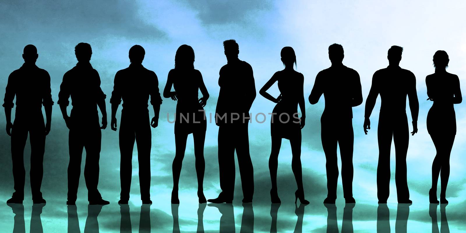 Silhouette of Business People Working on Background