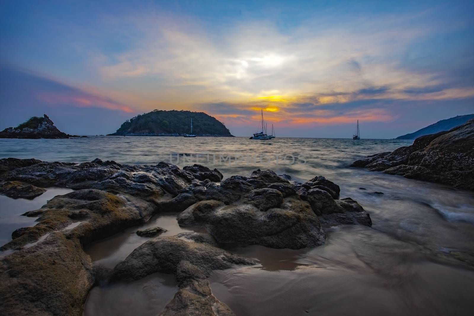 beautiful sea scape and sun set sky of ya nui beach andaman sea phuket southern of thailand