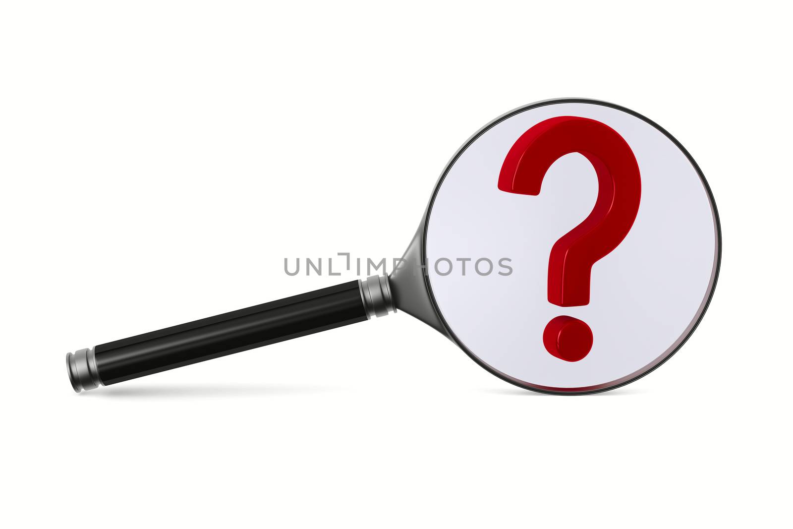 Magnifier and question on white background. Isolated 3D image by ISerg