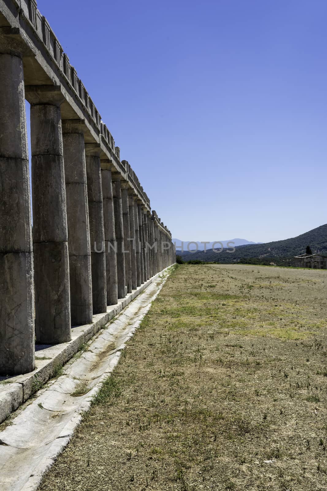 Pillar ruins of the ancient Greek city of Messinia, Peloponnese, Greece by ankarb