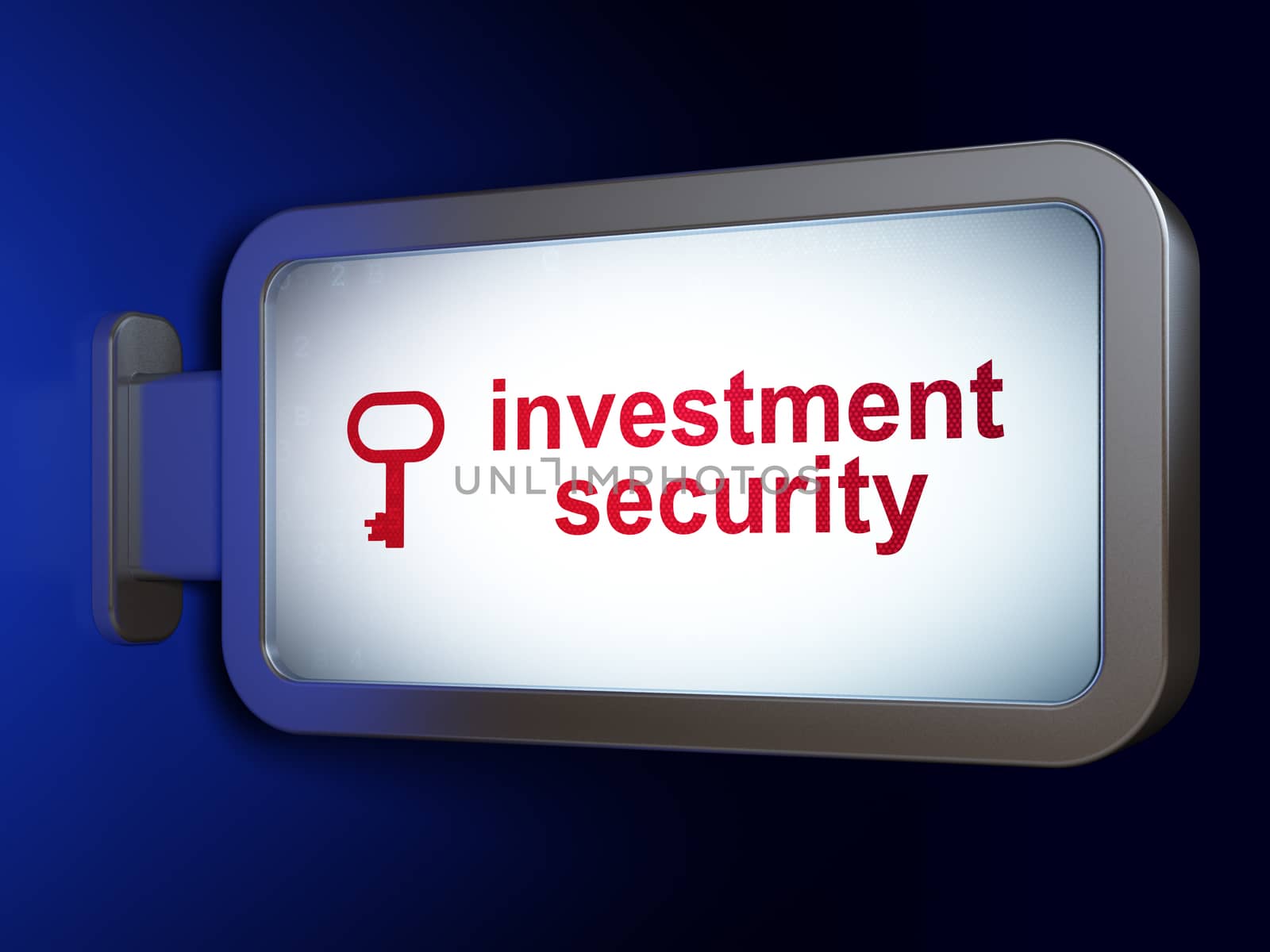 Safety concept: Investment Security and Key on advertising billboard background, 3D rendering