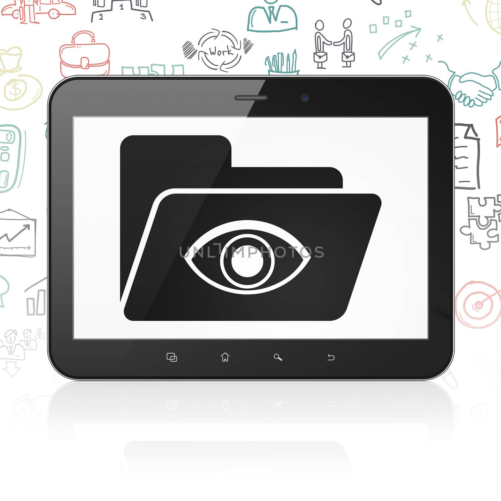 Business concept: Tablet Computer with Folder With Eye on display by maxkabakov