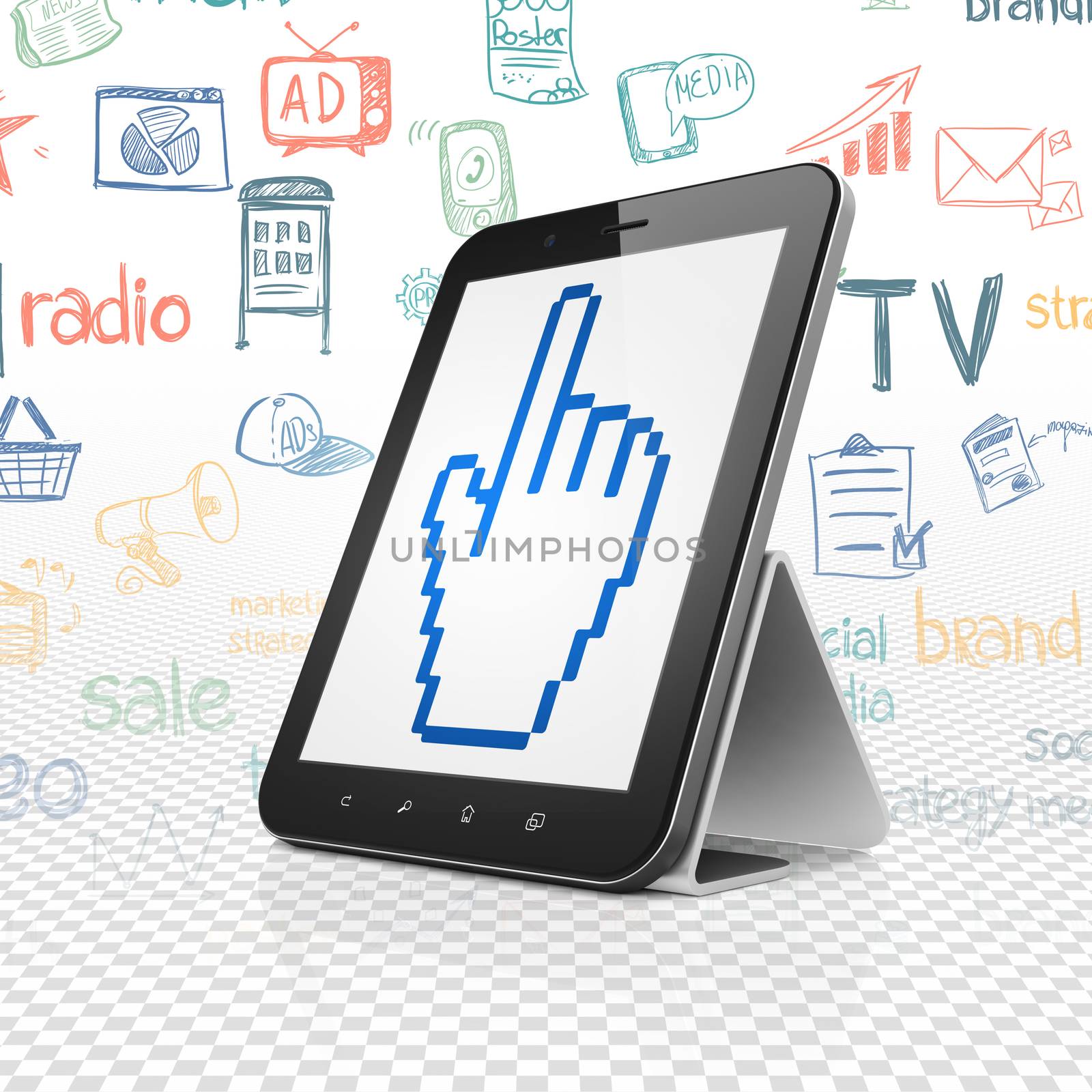 Marketing concept: Tablet Computer with Mouse Cursor on display by maxkabakov