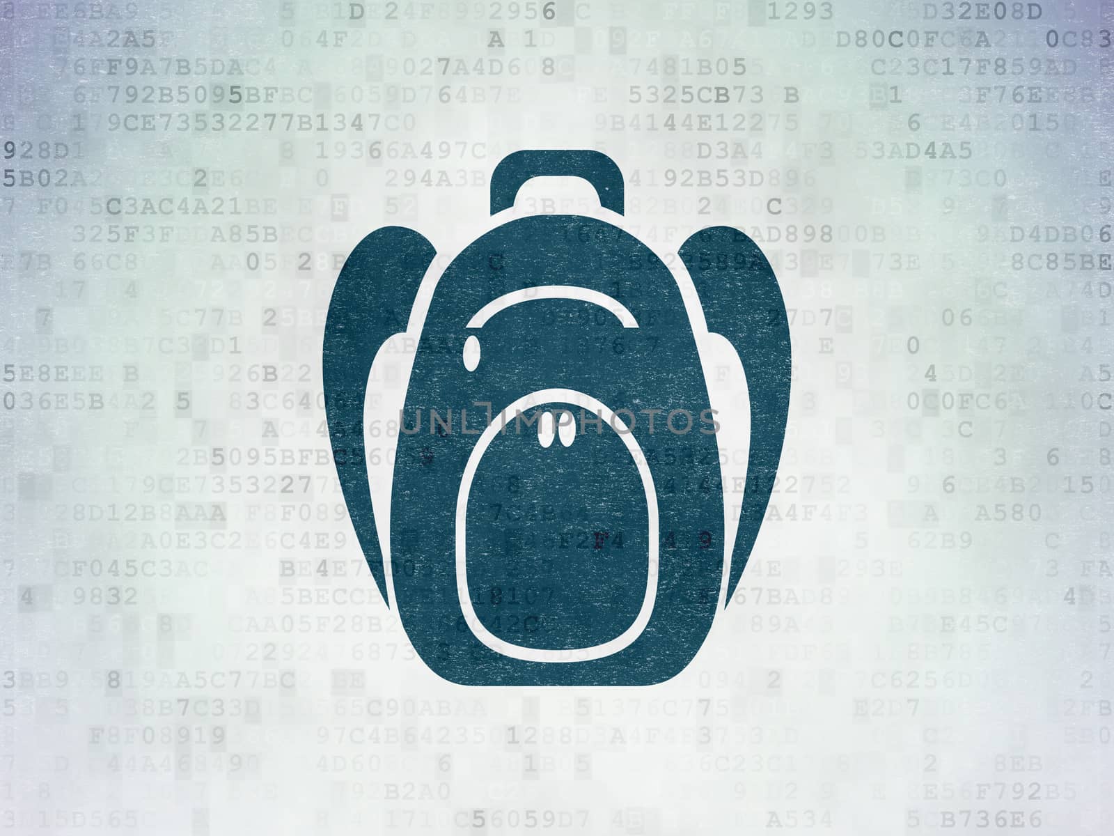 Travel concept: Painted blue Backpack icon on Digital Data Paper background