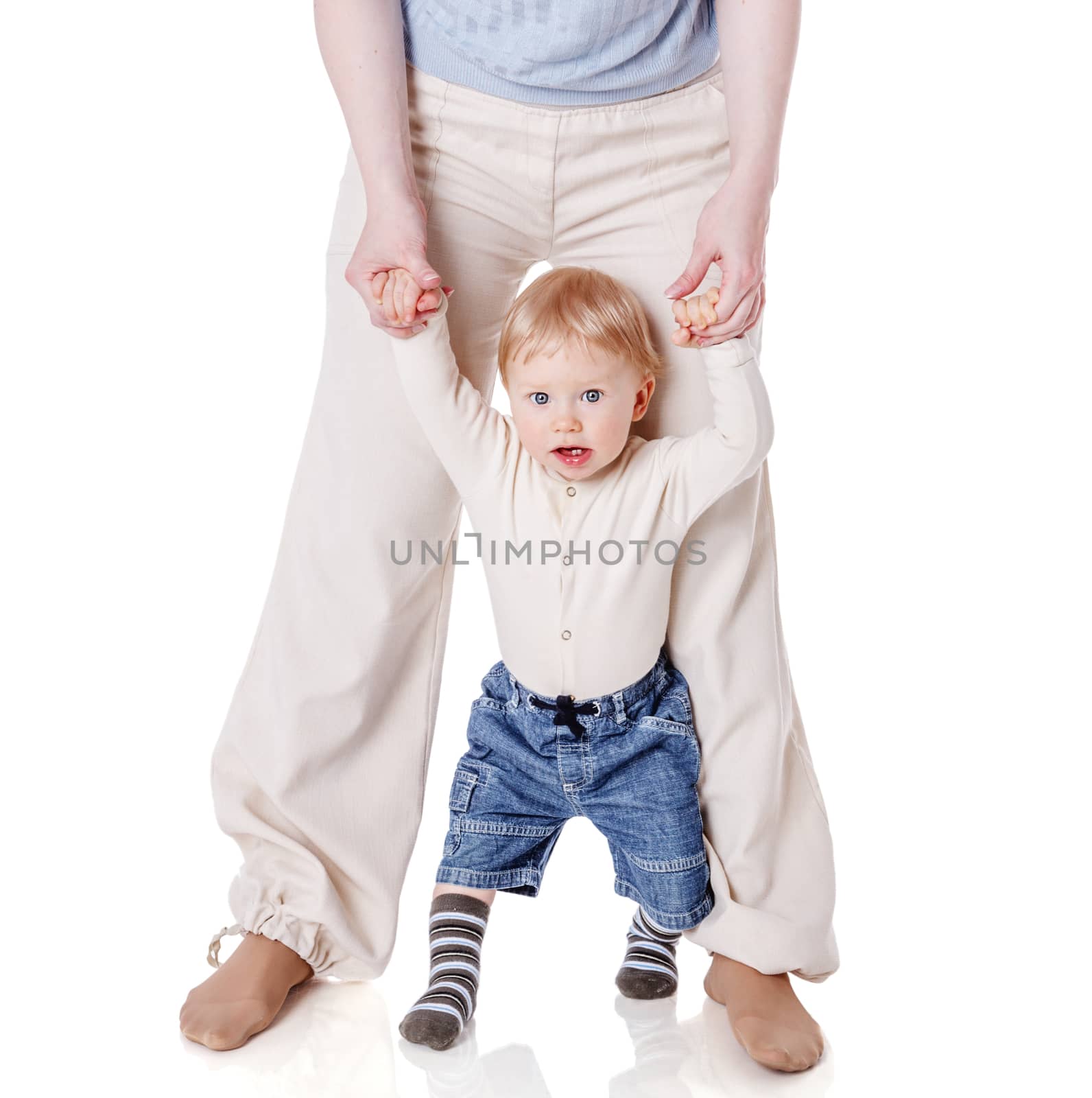 Mother together with her son isolated on white