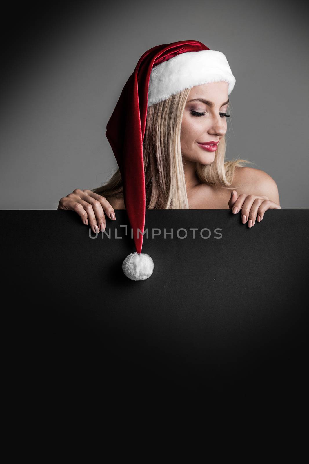 Santa woman with blank banner by ALotOfPeople