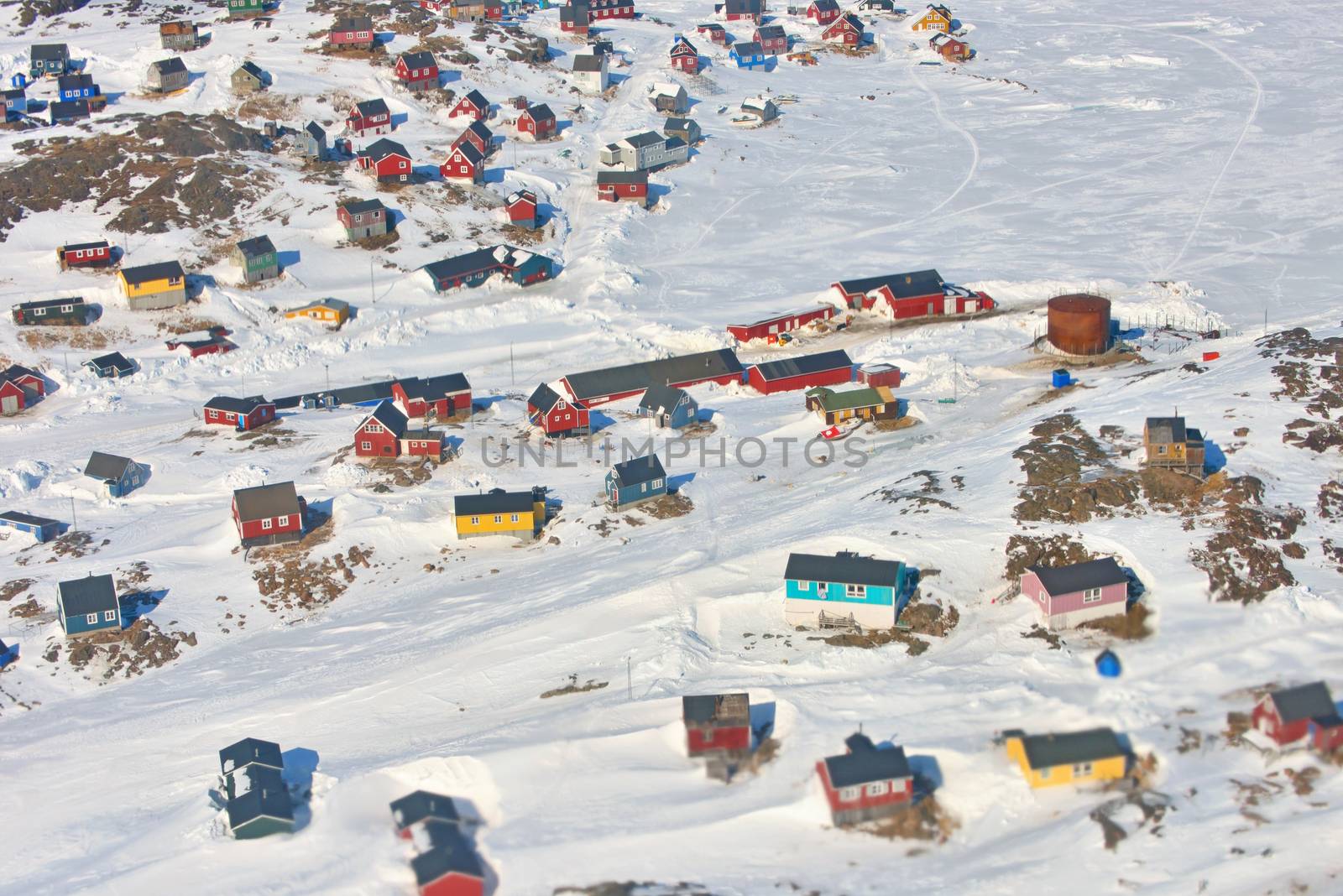 Colorful houses in Greenland in spring time
