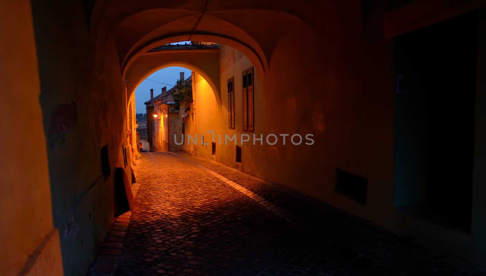 Old street of residential buildings in Sibiu city Romania