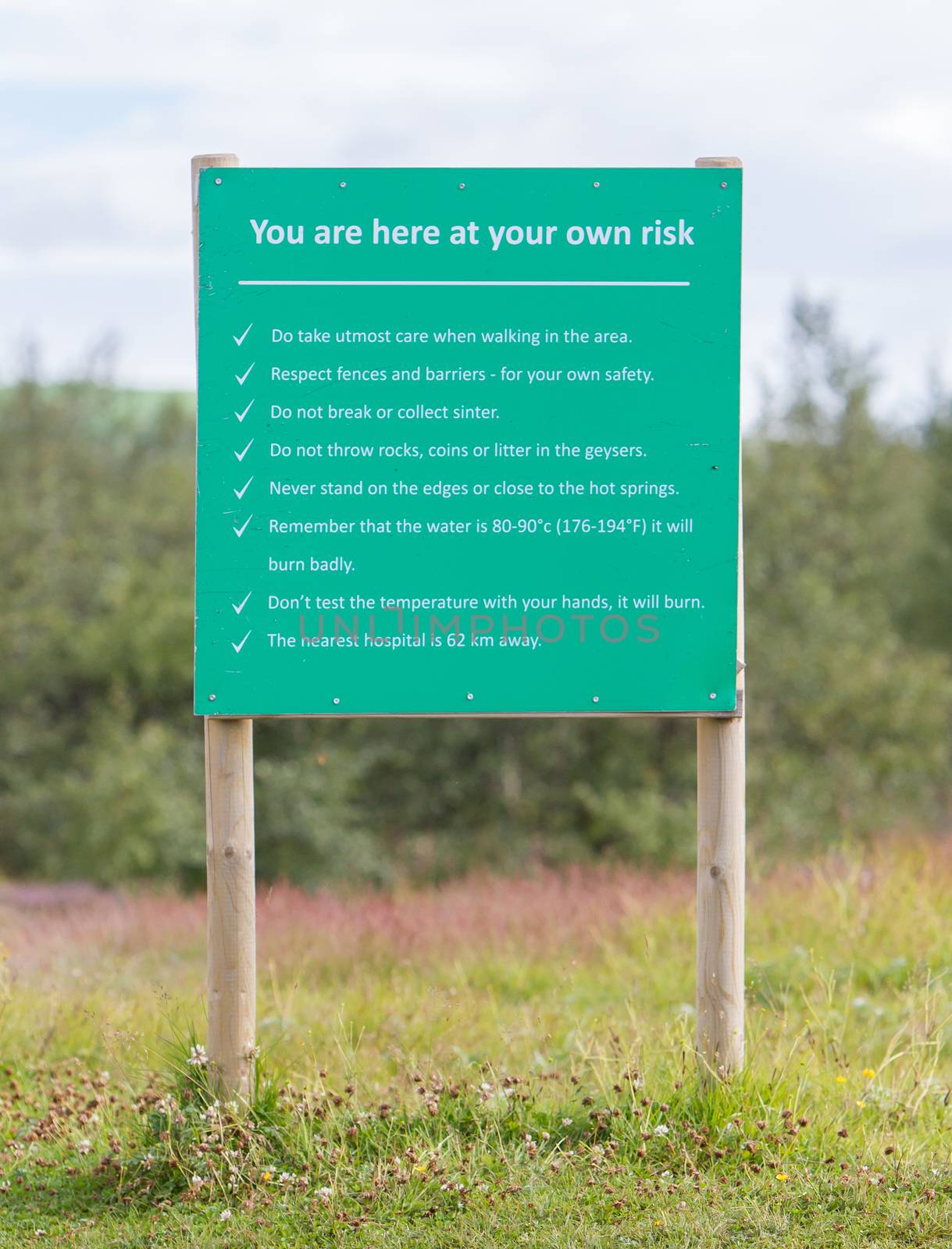 Large warning sign, hot springs Iceland by michaklootwijk