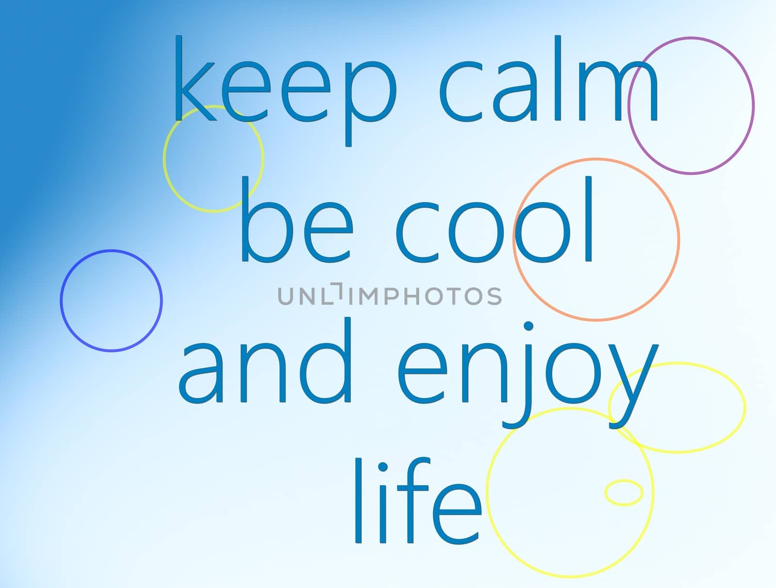 picture .text on a gradient blue white background. keep calm