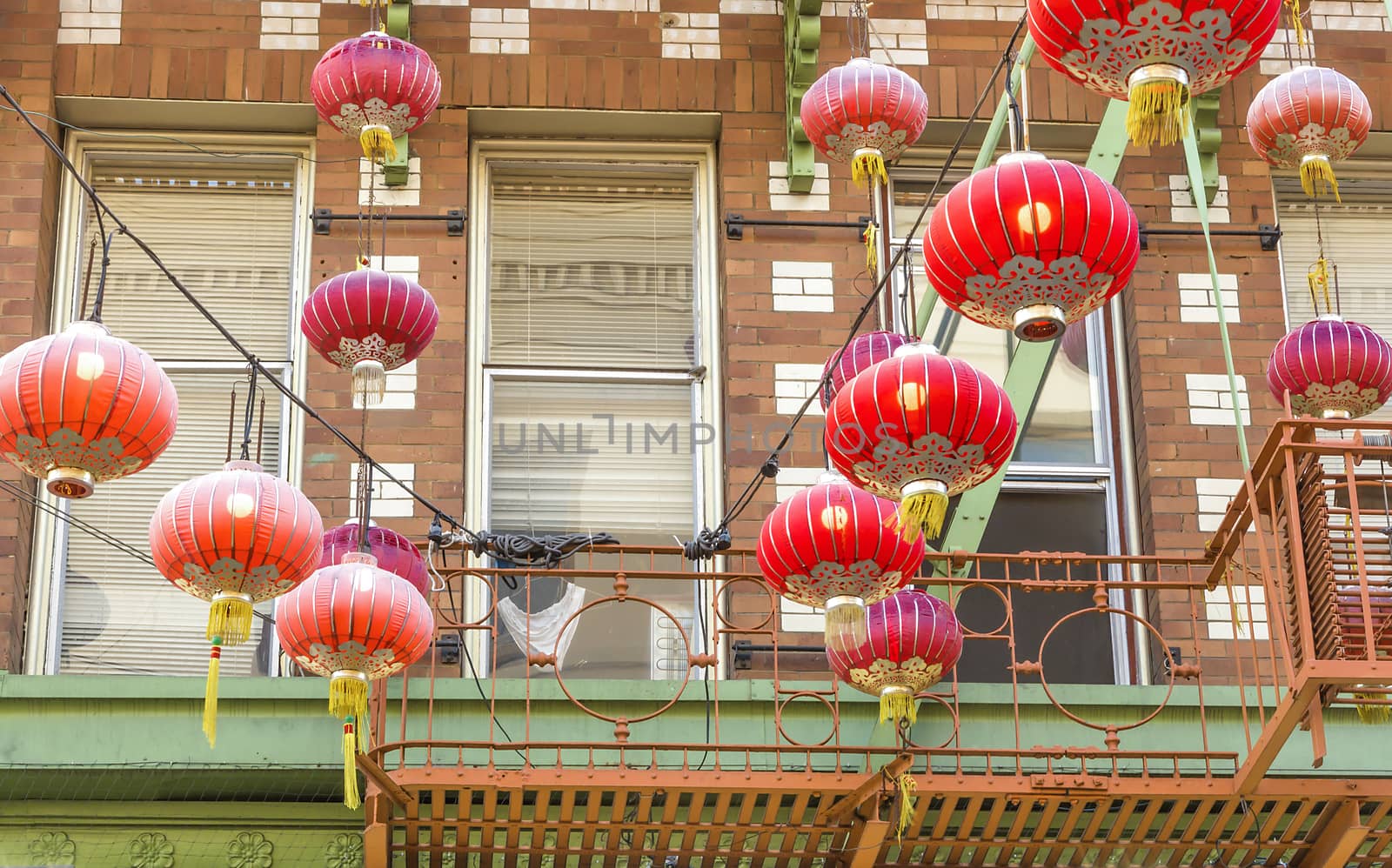 Beautiful red Chinese lanterns in Chinatown of San Francisco, California, USA