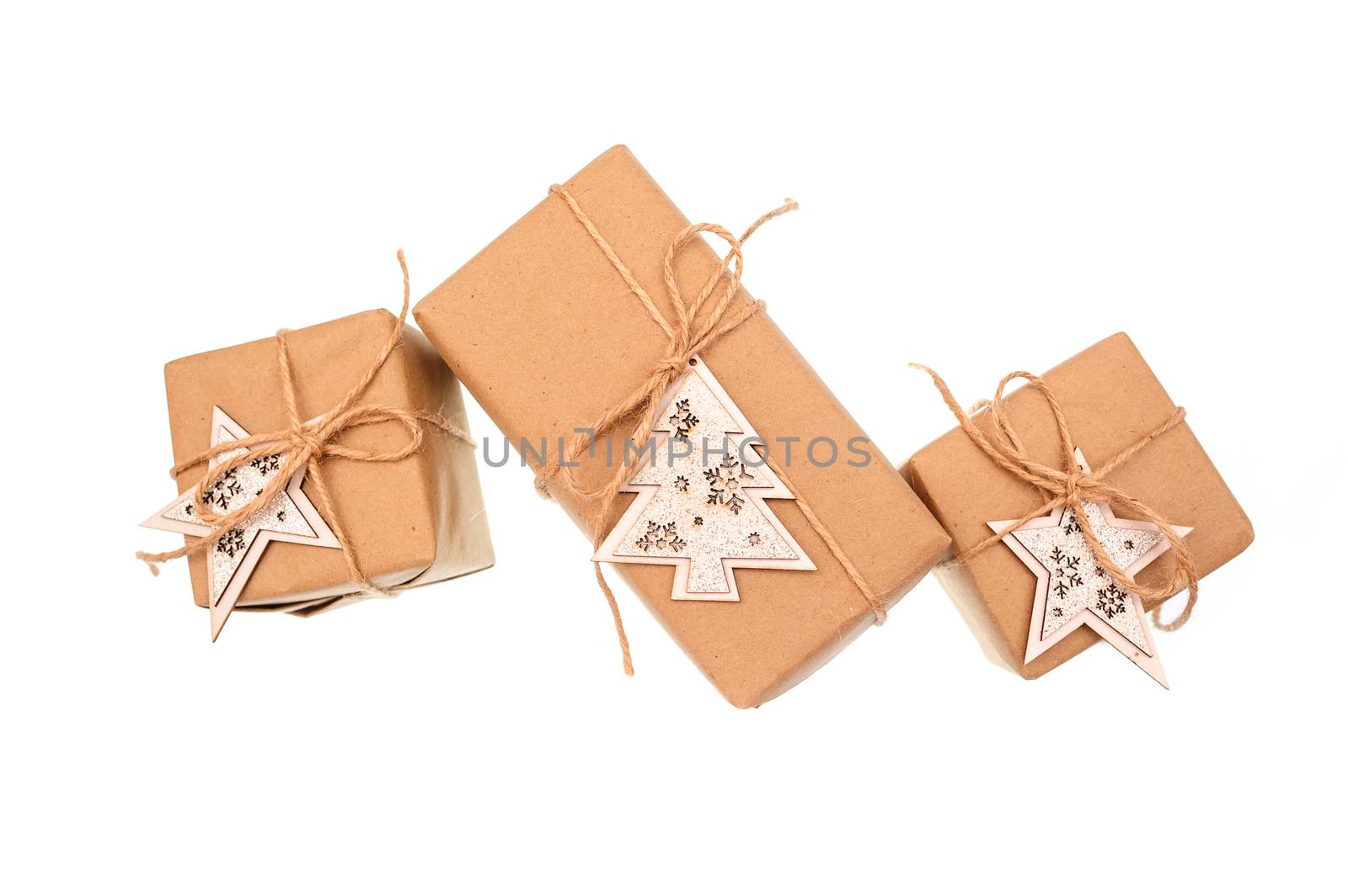 gift boxes of kraft paper isolated on white background by timonko