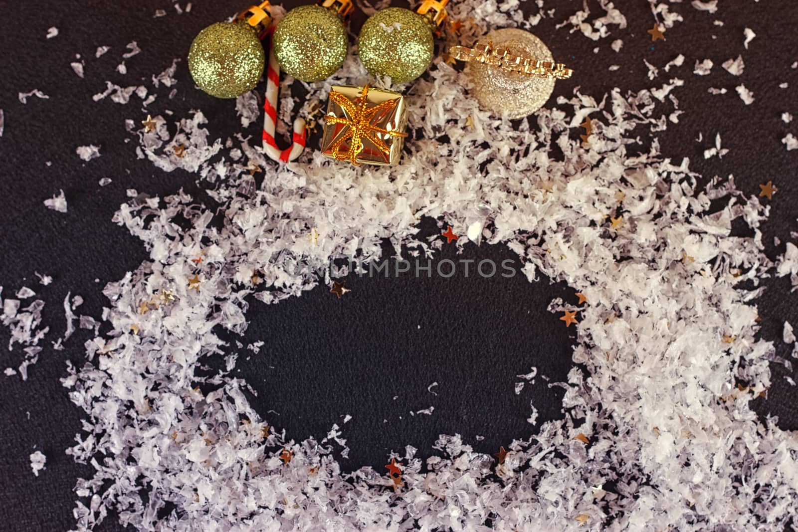 Snow flakes on dark background with space for text