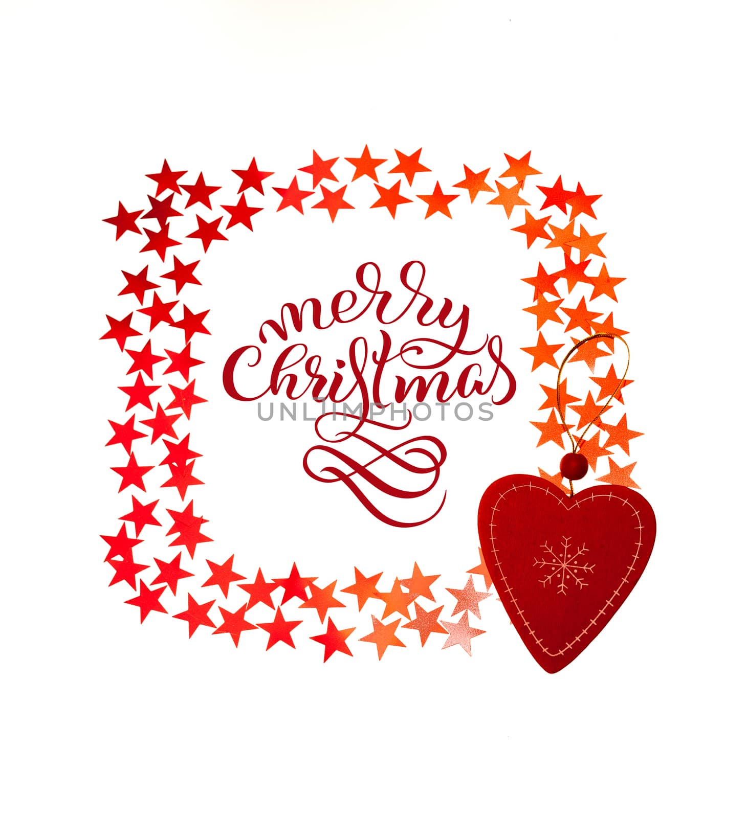 Holiday frame of stars and text Merry Christmas. Lettering calligraphy.