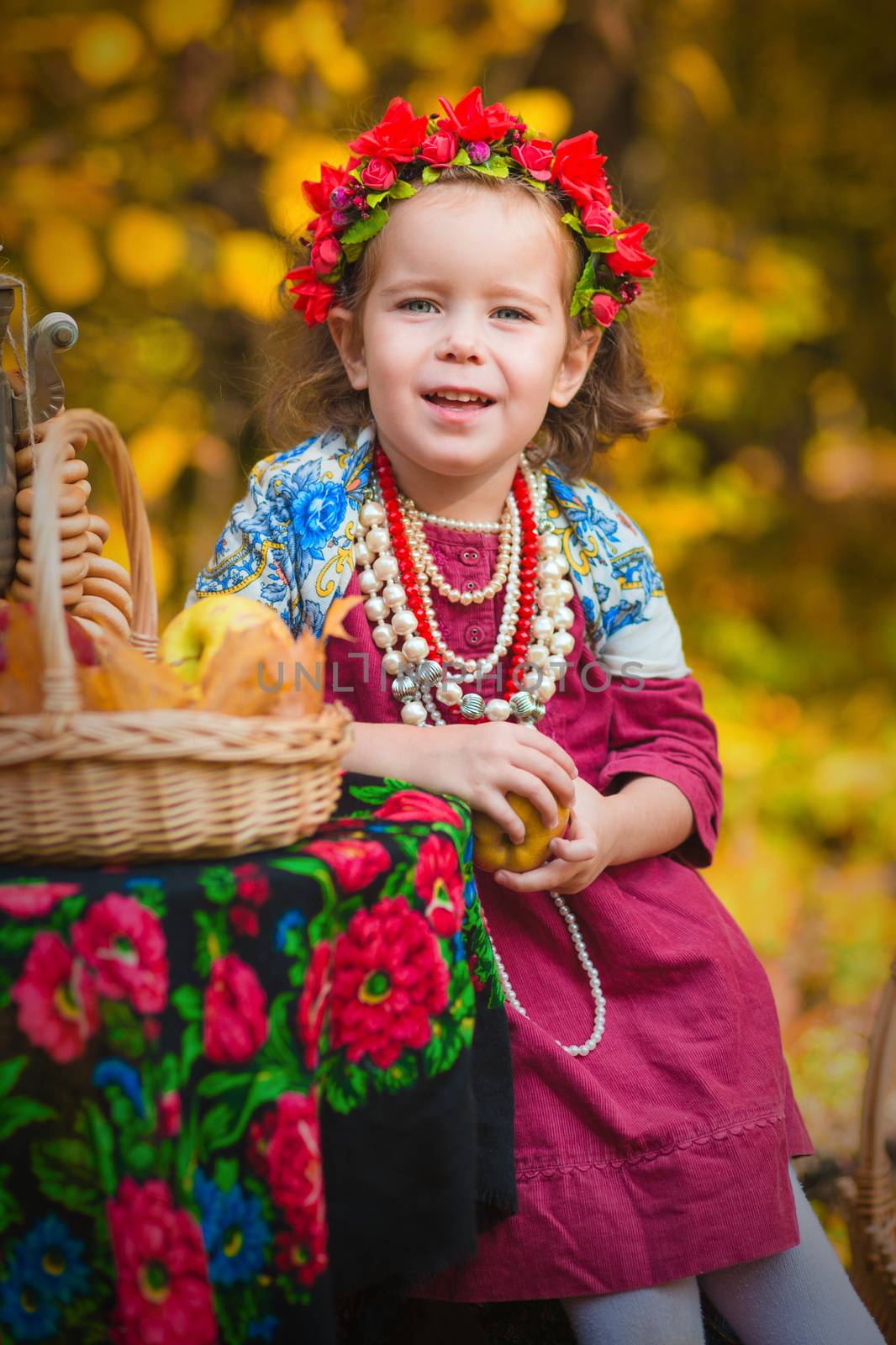 Adorable toddler girl  wearing a colorful national dress  by kzen