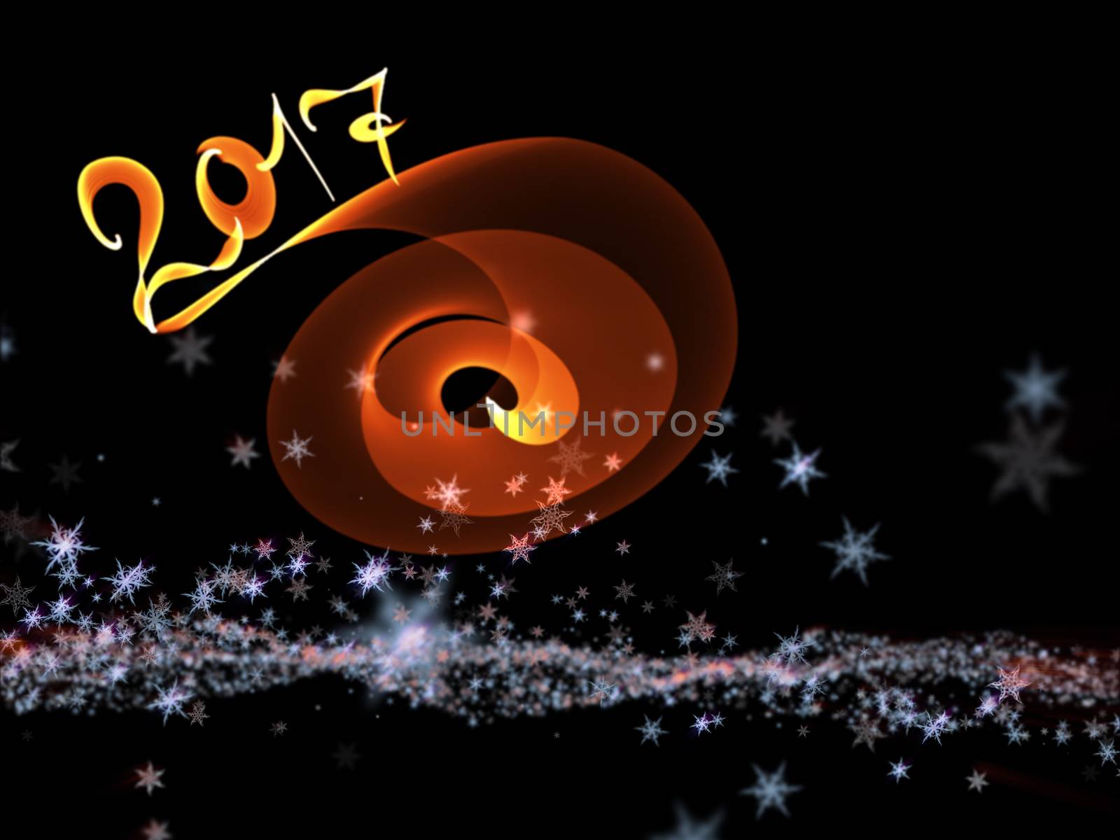 Happy new year 2017 isolated numbers lettering written with fire flame or smoke on black background by skrotov