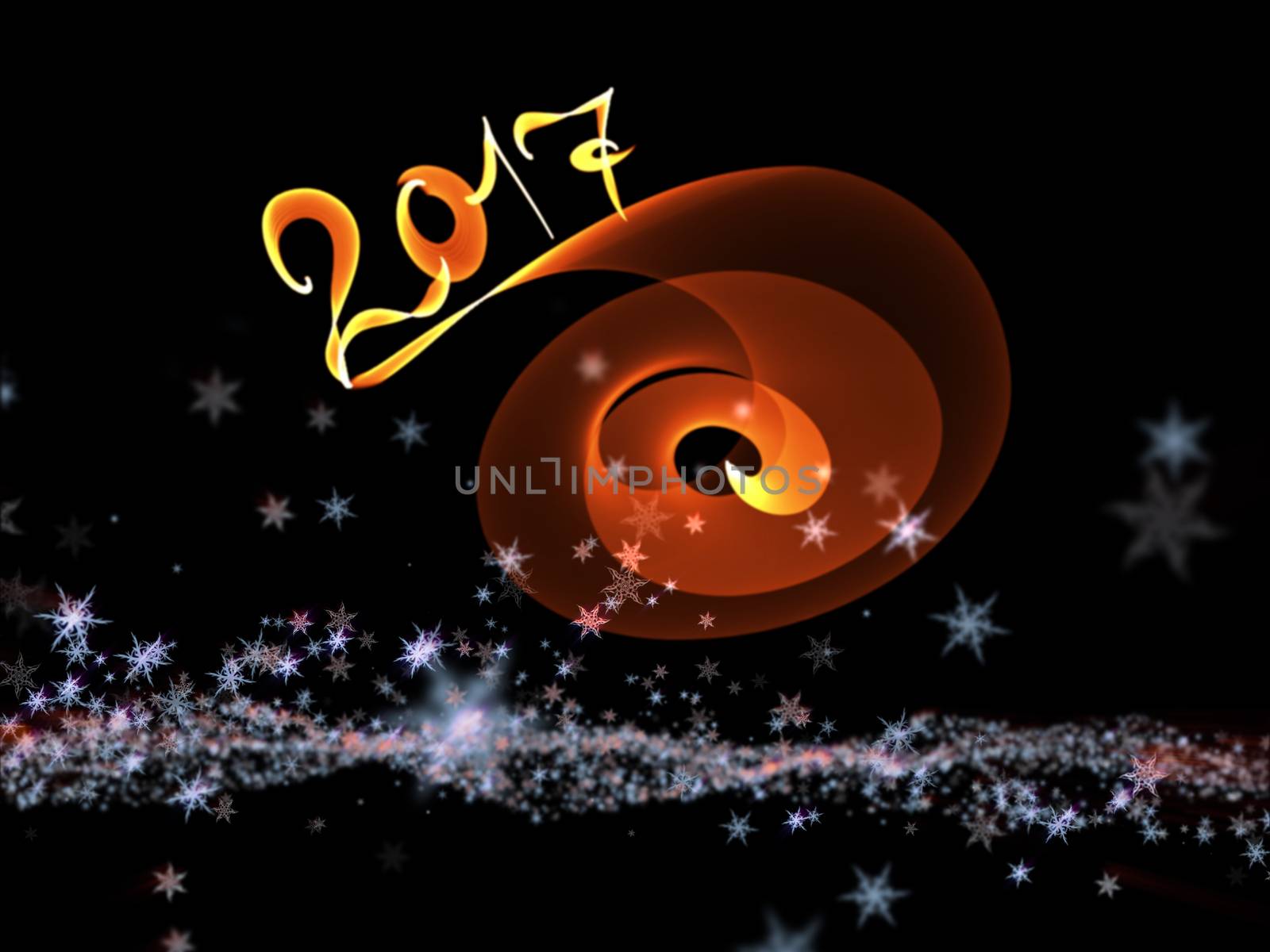 Happy new year 2017 isolated numbers lettering written with fire flame or smoke on black background by skrotov