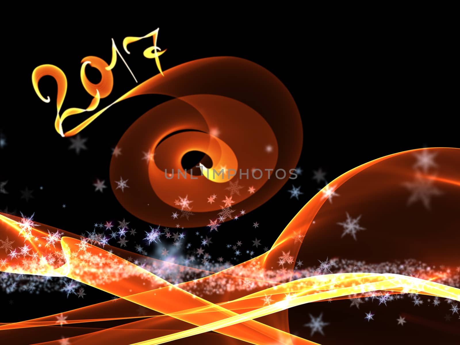 Happy new year 2017 isolated numbers lettering written with fire flame or smoke on black background by skrotov