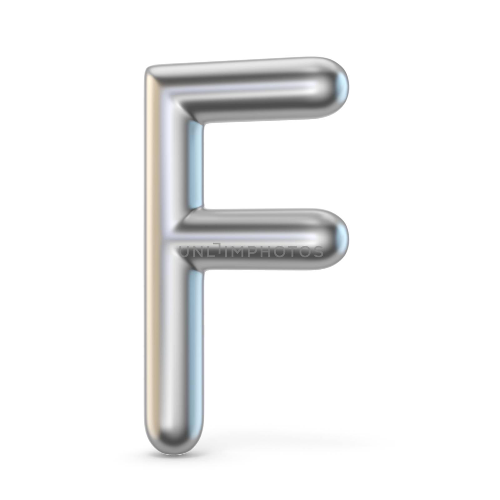 Metal alphabet symbol. Letter F 3D render illustration isolated on white background