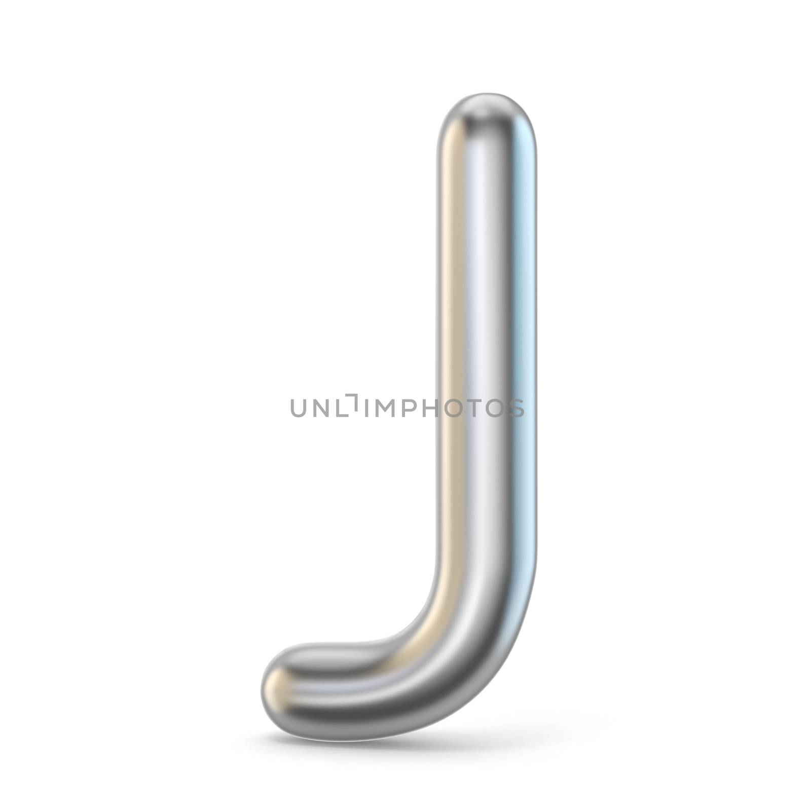 Metal alphabet symbol. Letter J 3D render illustration isolated on white background