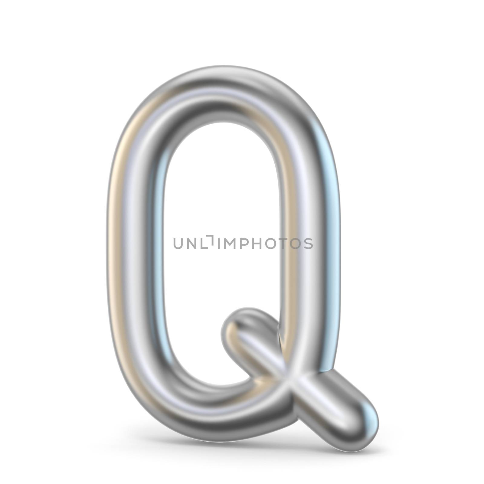 Metal alphabet symbol. Letter Q 3D render illustration isolated on white background