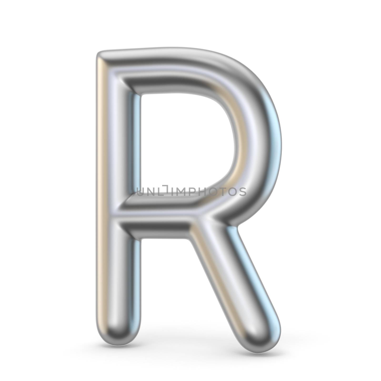 Metal alphabet symbol. Letter R 3D render illustration isolated on white background