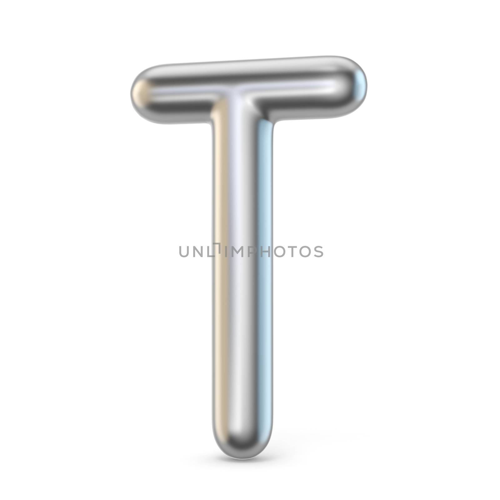 Metal alphabet symbol. Letter T 3D render illustration isolated on white background