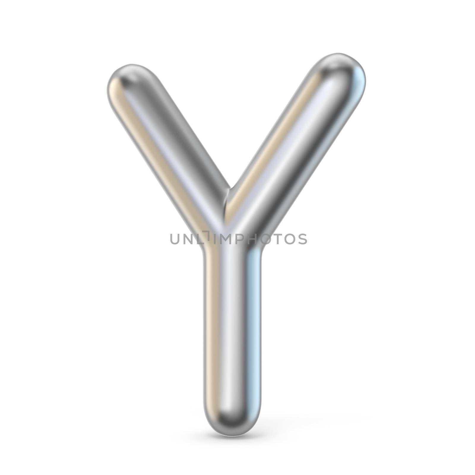 Metal alphabet symbol. Letter Y 3D render illustration isolated on white background