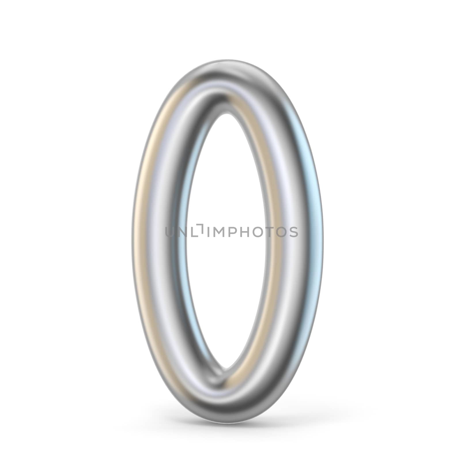 Metal silver font. Number ZERO 0 3D render illustration isolated on white background