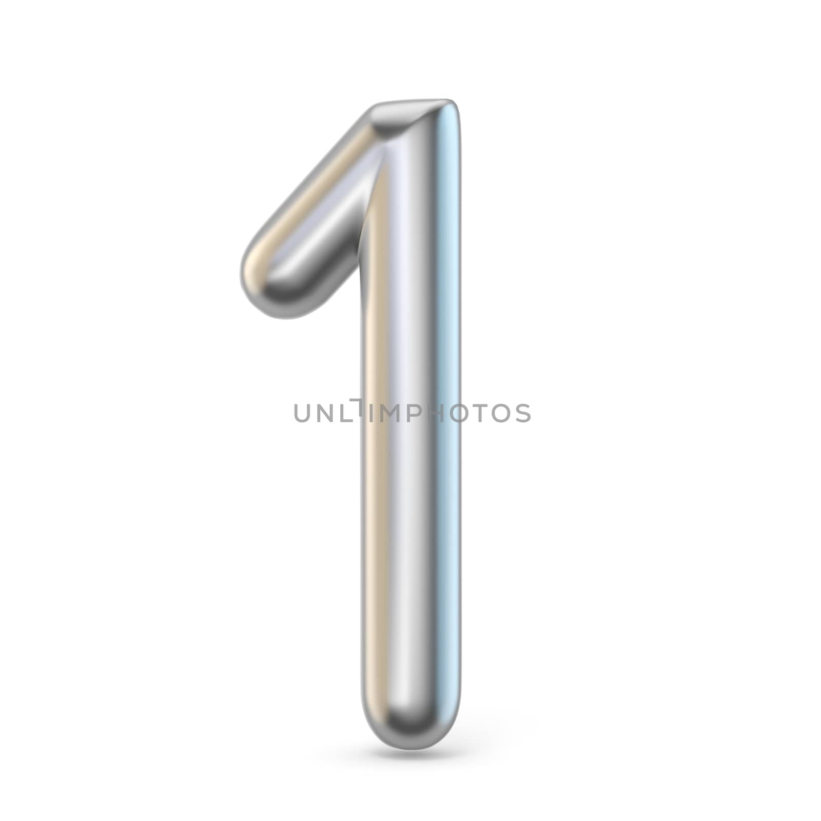 Metal silver font. Number ONE 1 3D render illustration isolated on white background