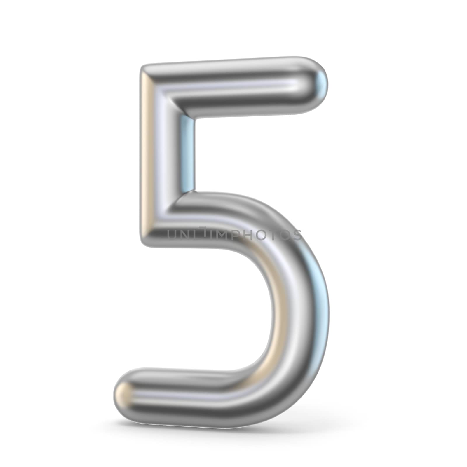 Metal silver font. Number FIVE 5 3D render illustration isolated on white background