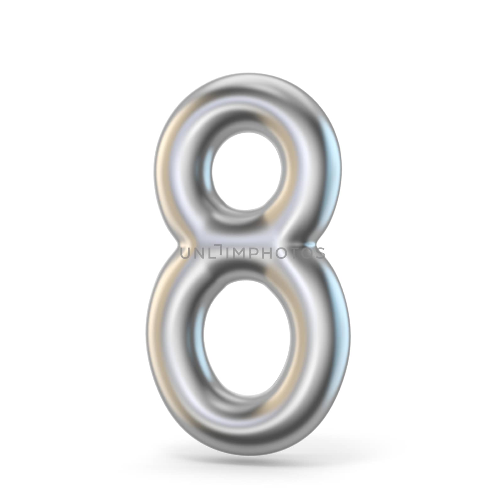 Metal silver font. Number EIGHT 8 3D render illustration isolated on white background