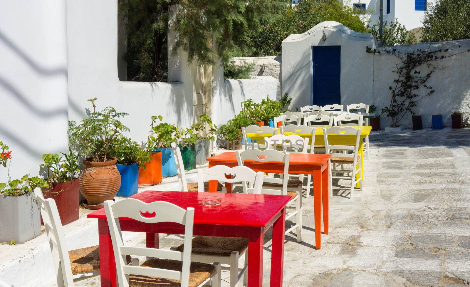 Lovely colours in a Greek restaurant on the Island of Mykonos