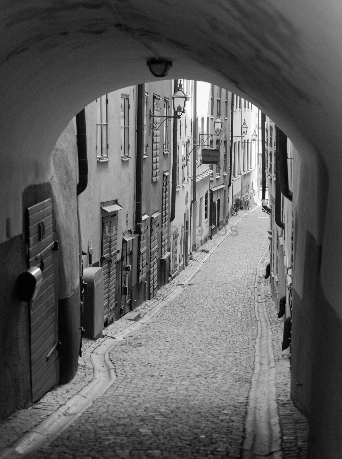 Street in Gamla Stan Stockholm in black and white by chrisukphoto