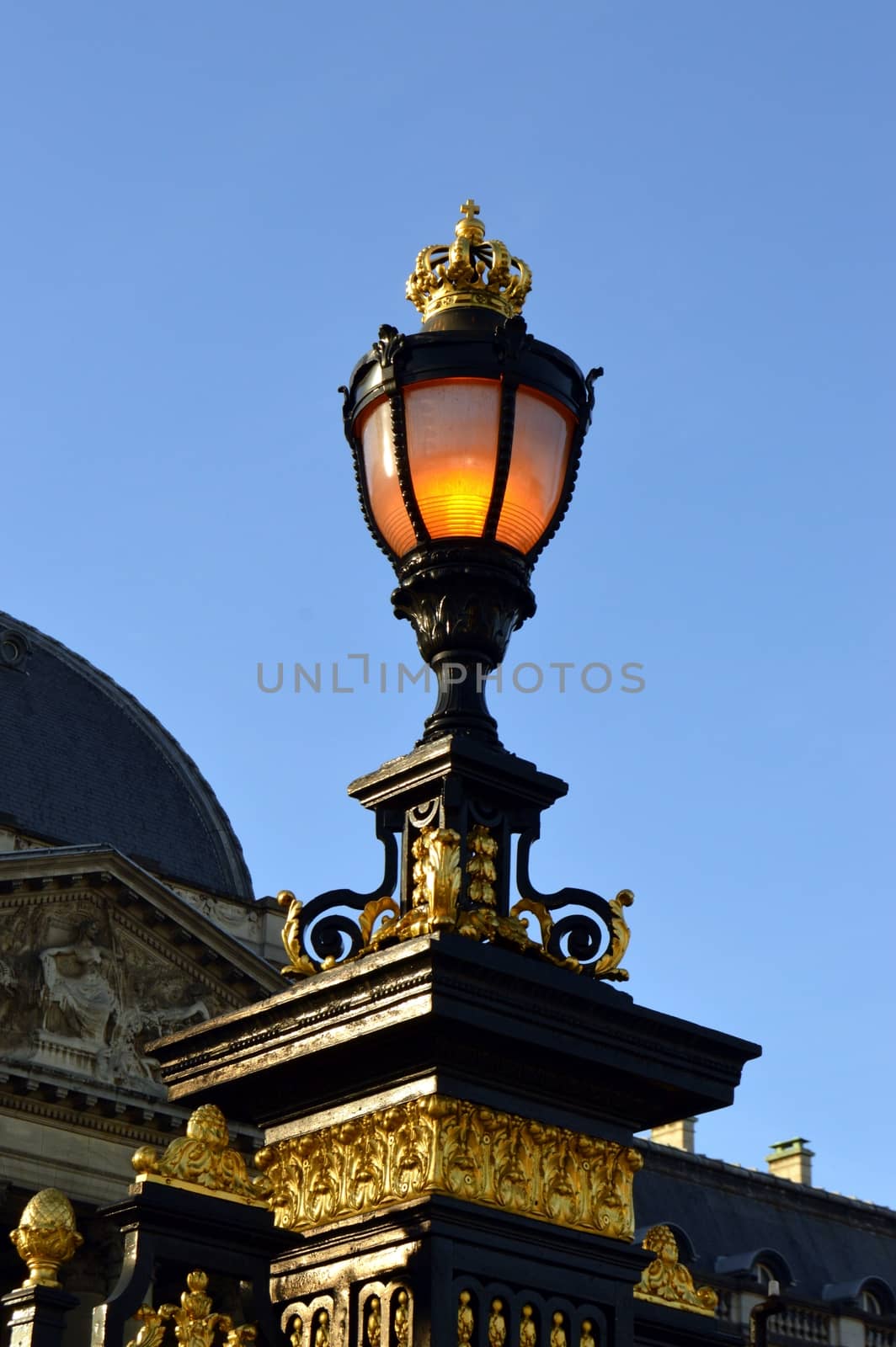 Royal lantern with a crown and gold gilding placed on a column