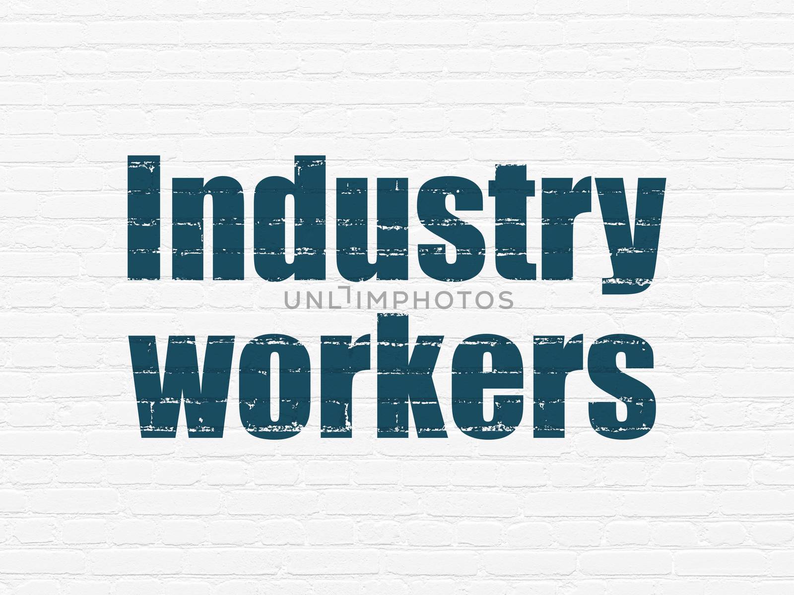 Industry concept: Painted blue text Industry Workers on White Brick wall background