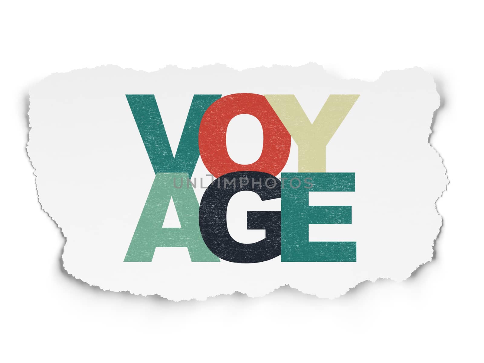 Vacation concept: Painted multicolor text Voyage on Torn Paper background