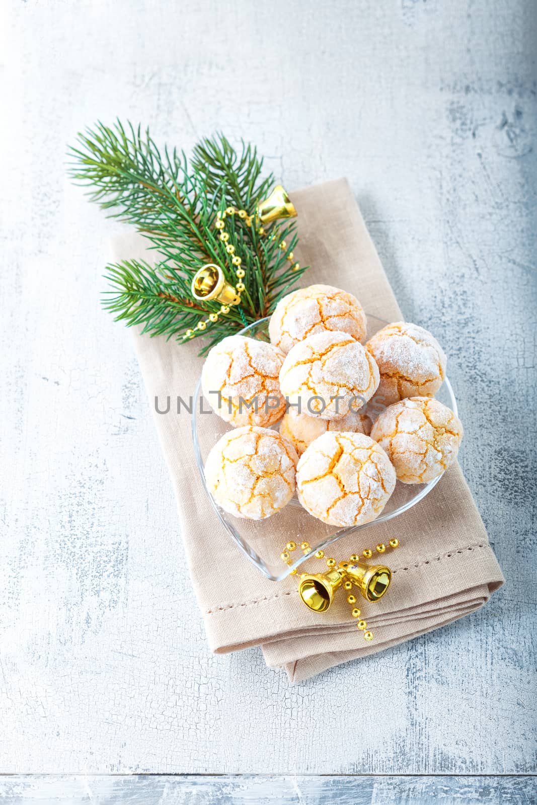 Almonds Cookies - Macaroon snowy peaks on white background