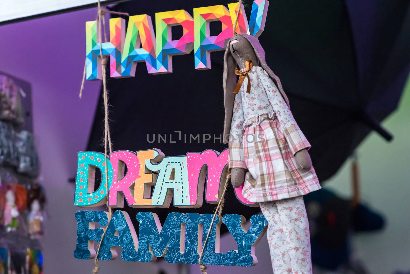 color inscription of letters. Dream, happy familly