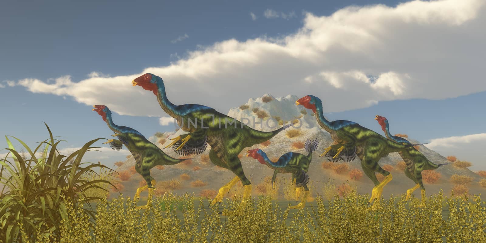 Caudipteryx Dinosaur Flock by Catmando