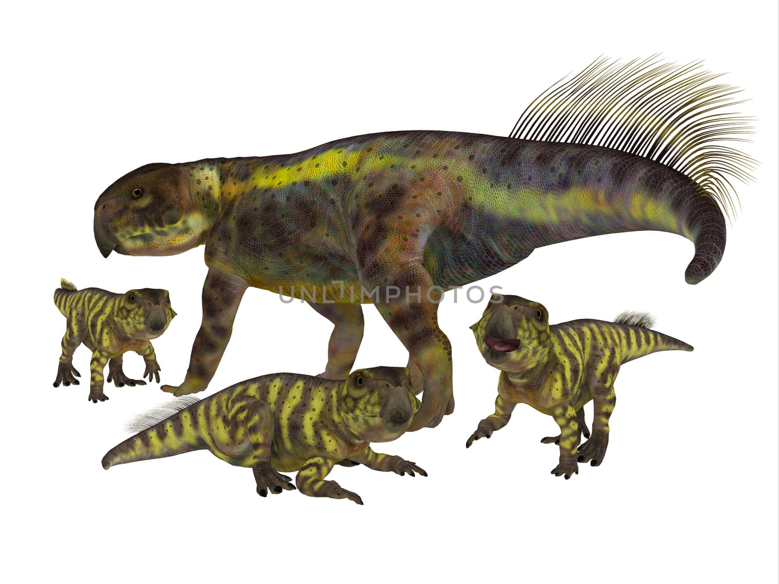 Psittacosaurus Mother with Offspring by Catmando