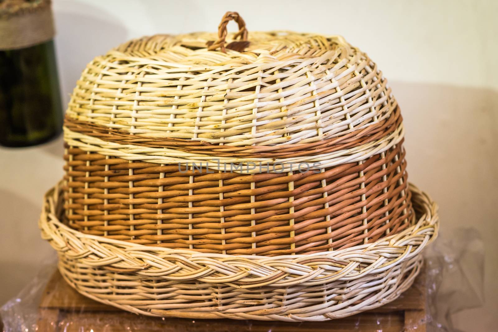 Wicker bread bin on the table at the exhibition
