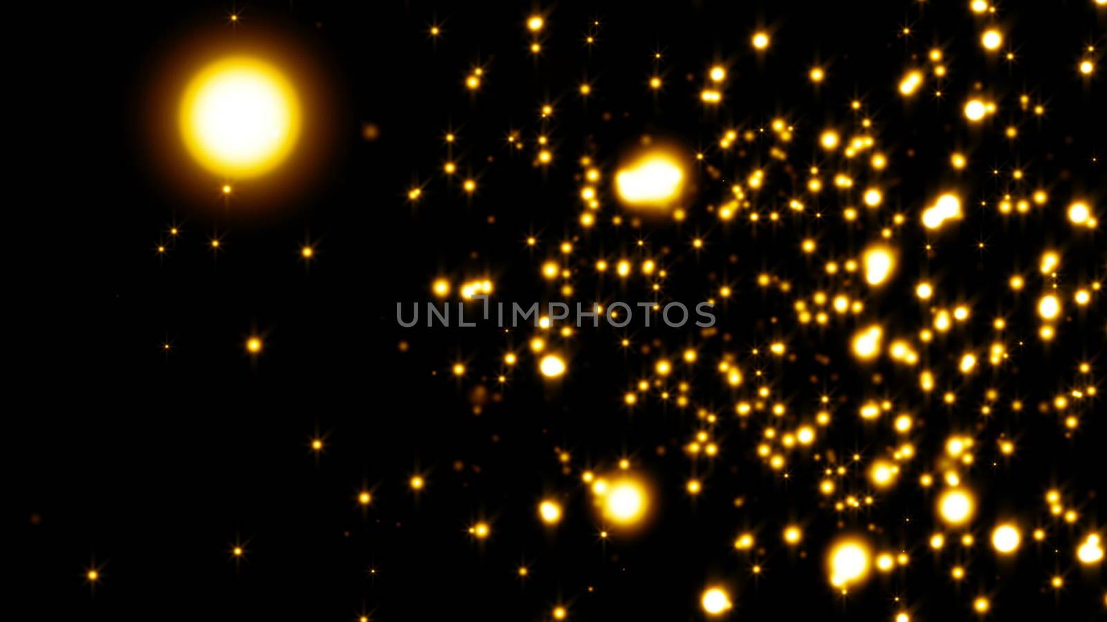 Glittering particles sparkle and drift along on a soft current. Gold particles
