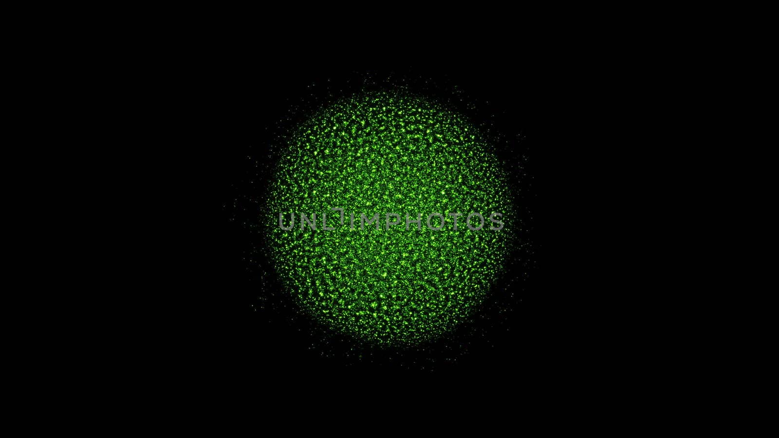 Abstract background wih particles sphere. Black backdrop