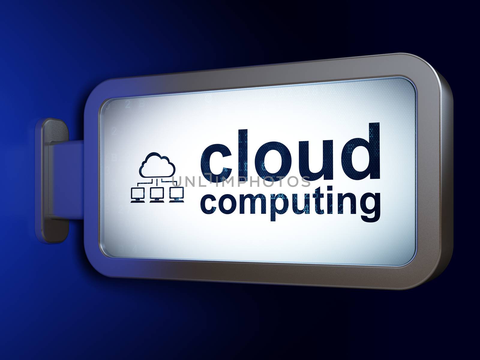 Cloud computing concept: Cloud Computing and Cloud Network on advertising billboard background, 3D rendering