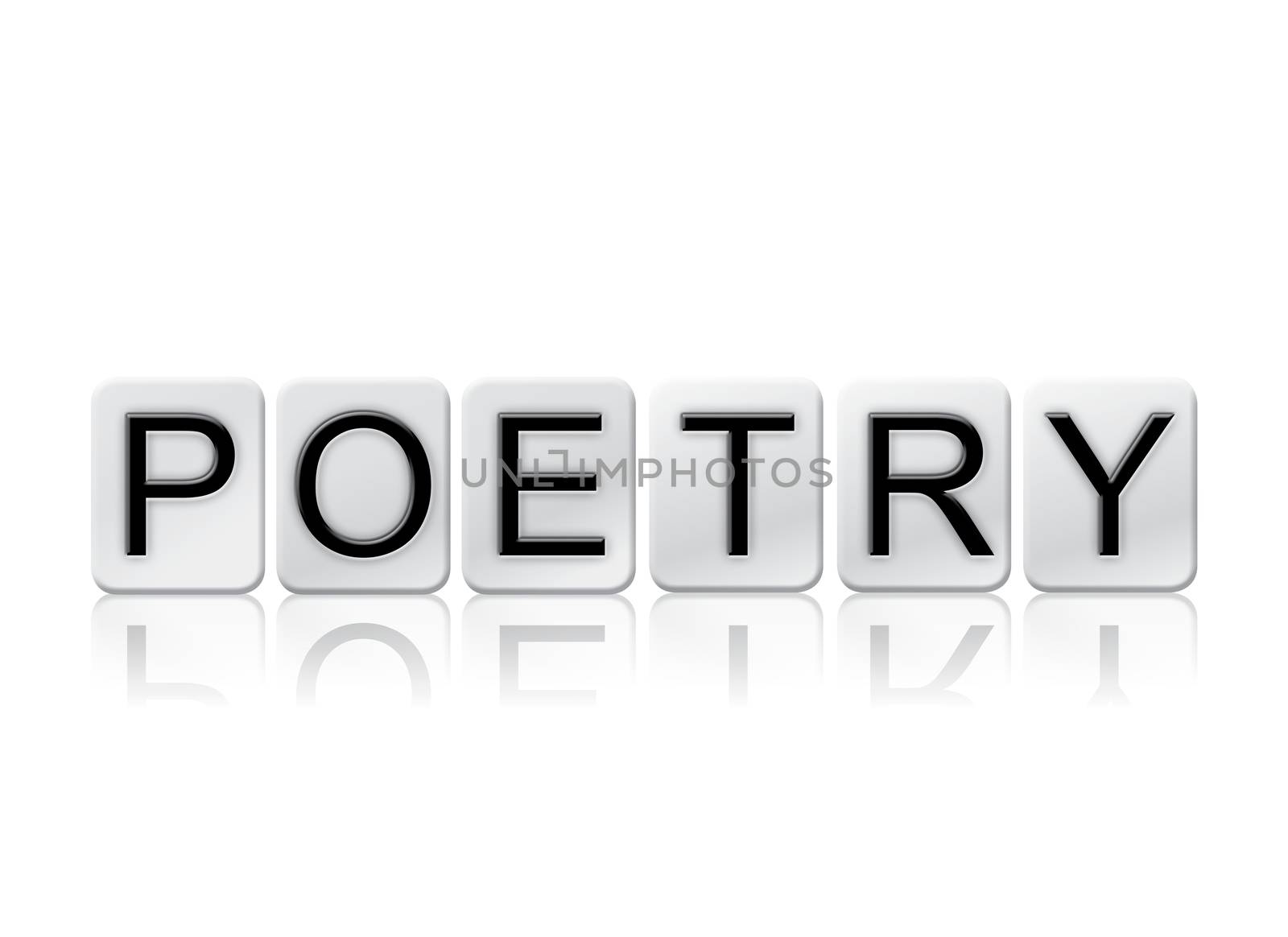 The word "Poetry" written in tile letters isolated on a white background.